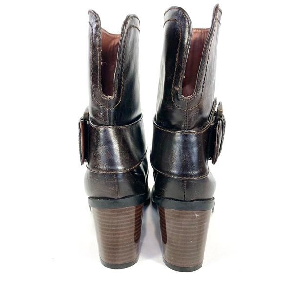 Maurices Jaina Dark Brown Big Buckle Faux Leather Ankle Heel Boots Size 8.5 - Picture 6 of 11